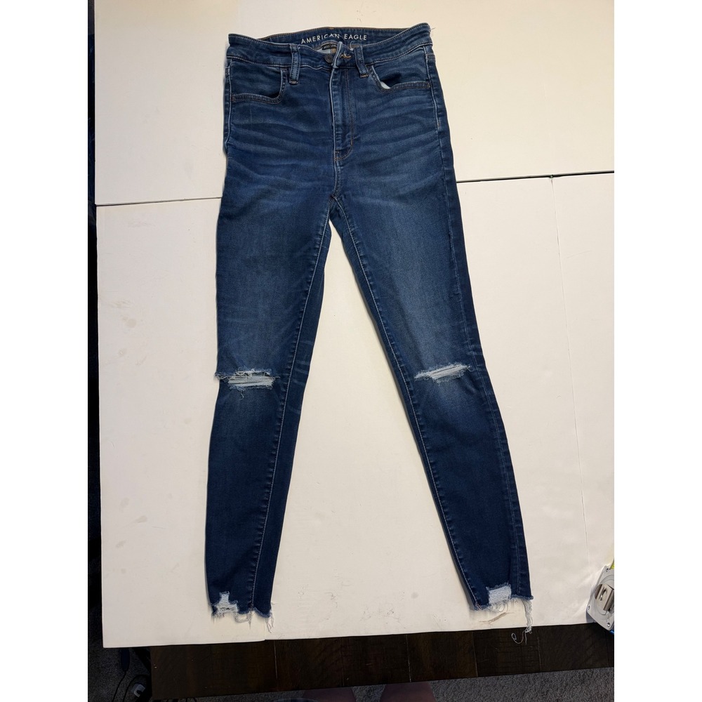 American Eagle Super Hi-Rise Jegging Next Level Stretch Distressed Dark Wash 6R